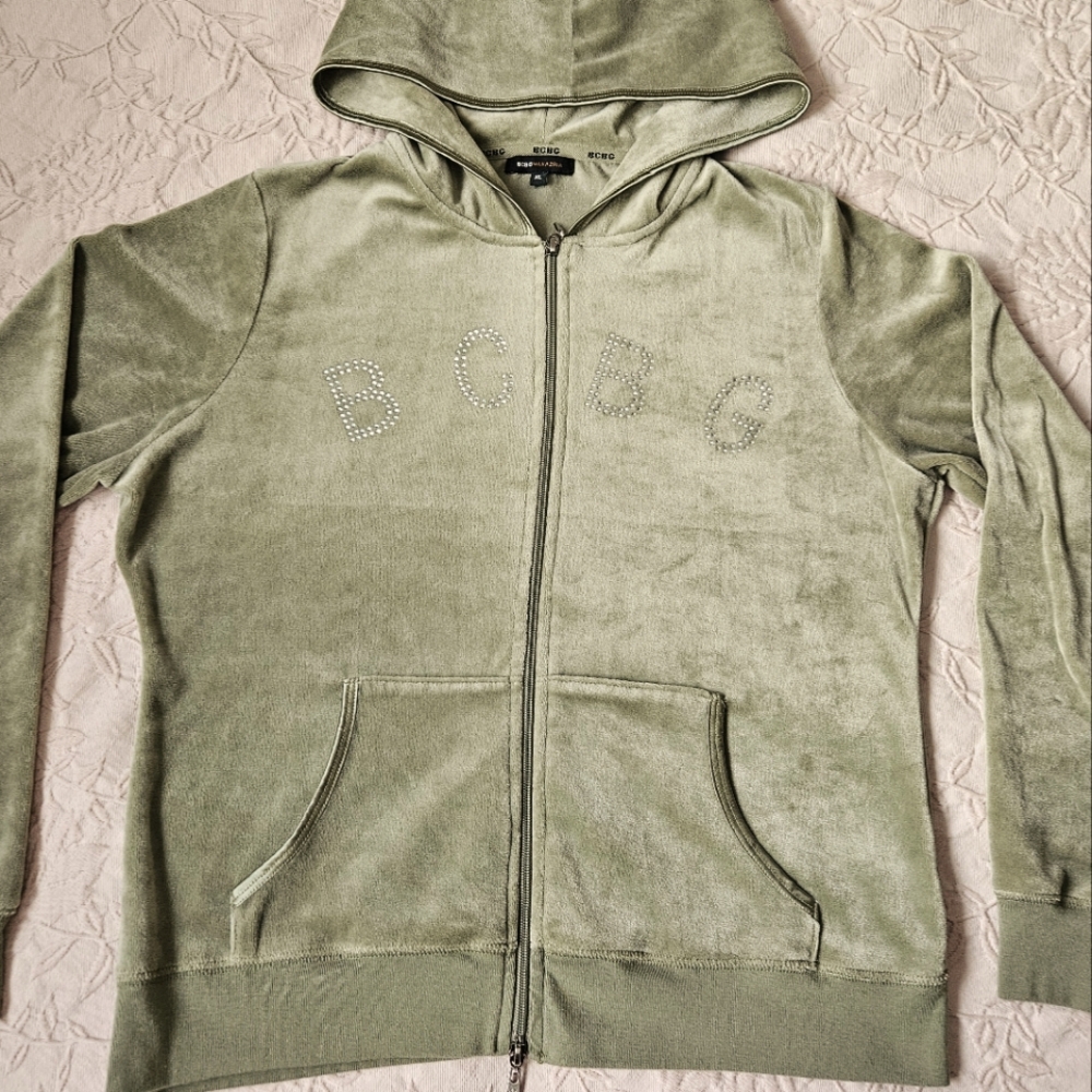 Sage velour rhinestone hoodie